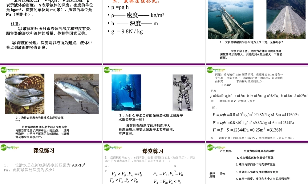九年级物理 液体的压强课件 人教新课标版 课件