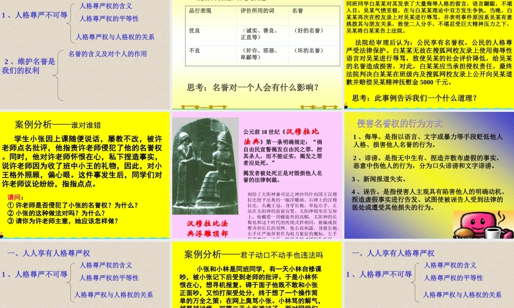 八年级政治 人格尊严权课件