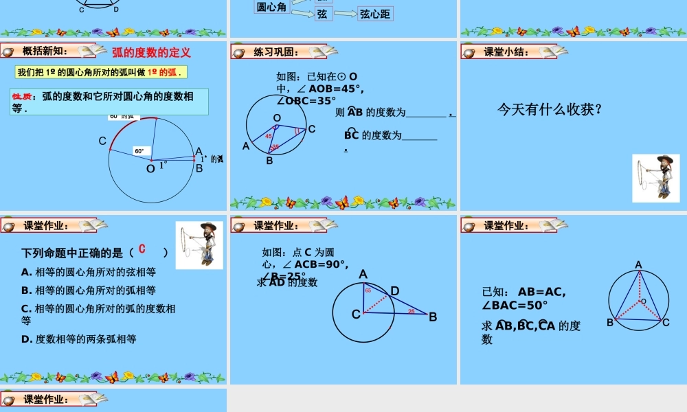 九年级数学上册 圆心角课件(1) 浙教版 课件