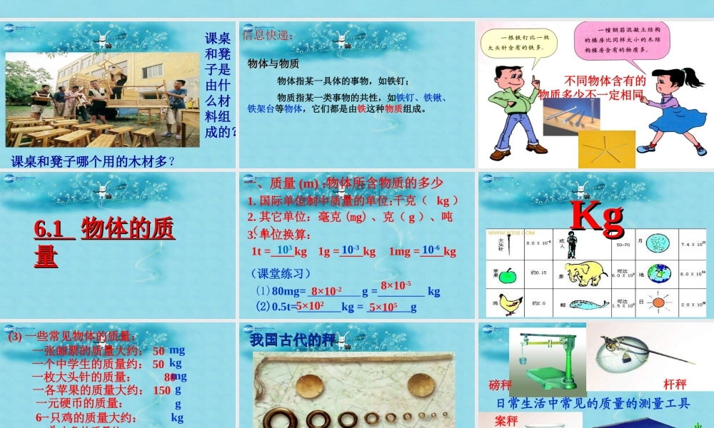 中学八年级物理下册 6.1 物体的质量课件 (新版)苏科版 课件