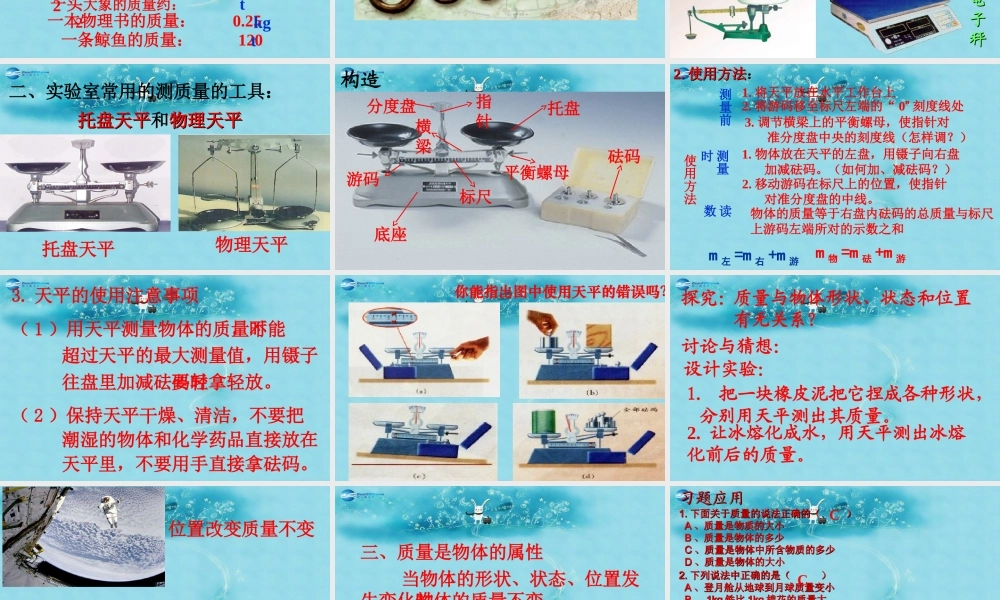 中学八年级物理下册 6.1 物体的质量课件 (新版)苏科版 课件