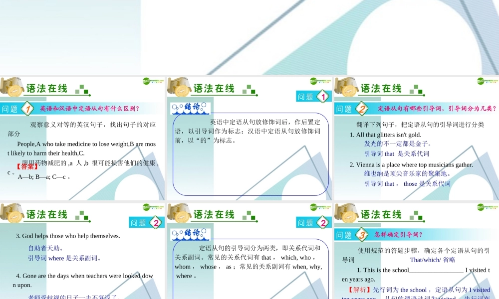 广东省高三英语 第12讲 定语从句复习课件 新人教版 课件