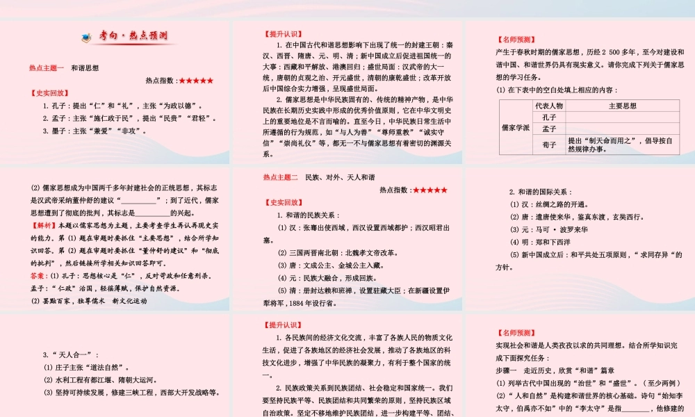 中考历史 专题三 构建和谐社会复习课件 北师大版 课件