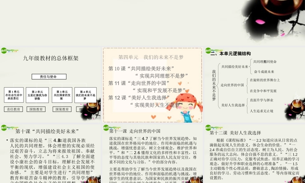 九年级政治 第四单元(我们的未来不是梦)复习课件 鲁教版 课件