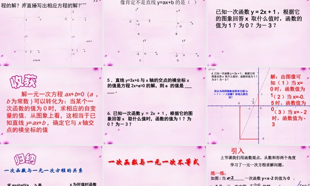 中学八年级数学下册 19.2.3 一次函数与方程、不等式课件 (新版)新人教版