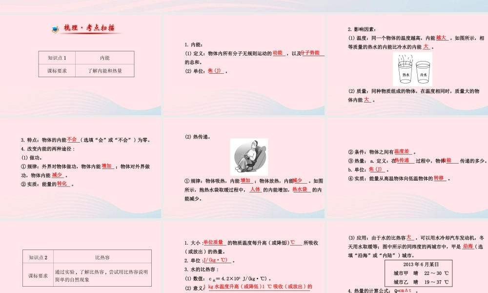 初中物理全程复习方略 第十三章 内能与热机课件 沪科版 课件