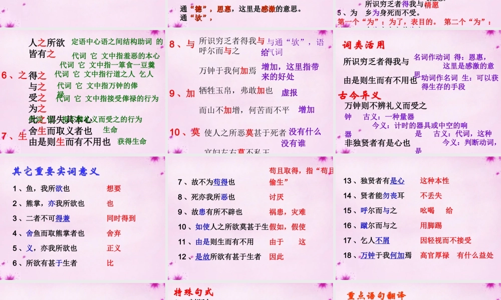 九年级语文下册 19(鱼我所欲也)复习课件 新人教版 课件
