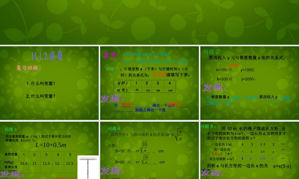 八年级数学上册 14.1.2 函数的概念课件 新人教版 课件