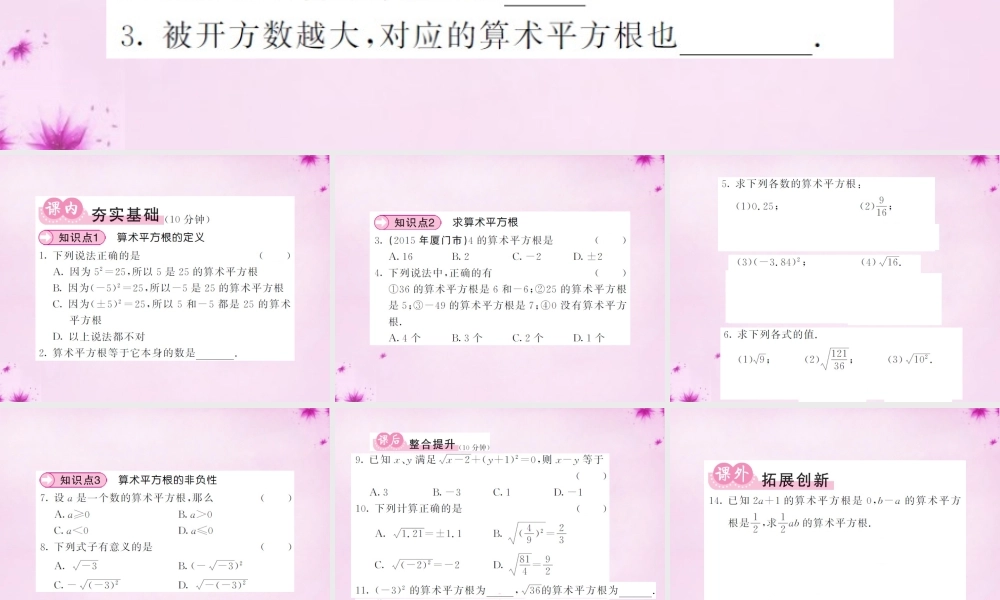 七年级数学下册 6.1 平方根(第1课时)算术平方根课件 (新版)新人教版 课件