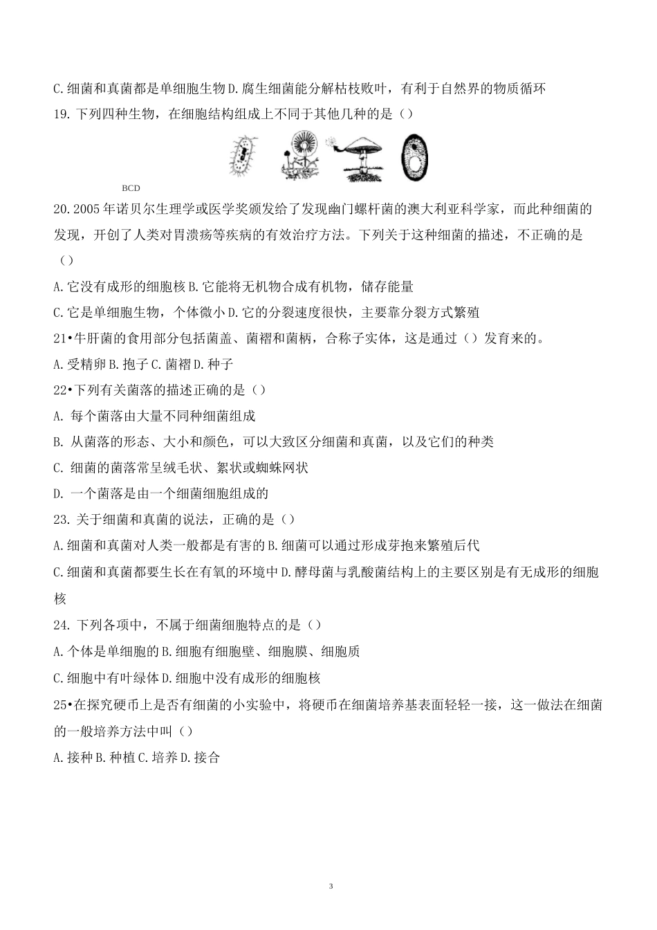 第四章 细菌和真菌 测试题_第3页