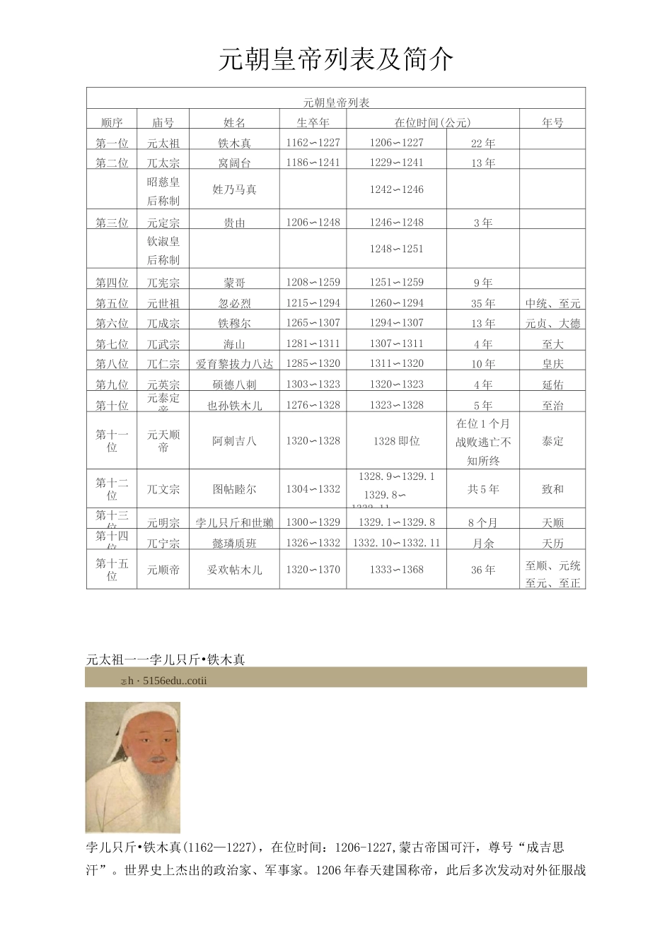 元朝皇帝列表及简介_第2页