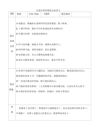 后进生转化记录