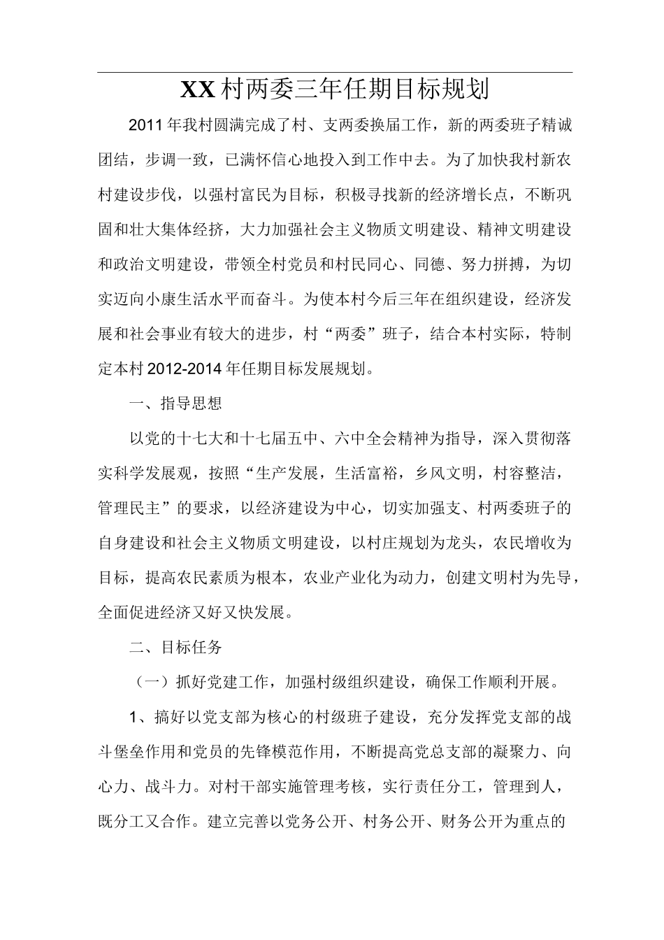 村两委三年任期目标规划_第1页