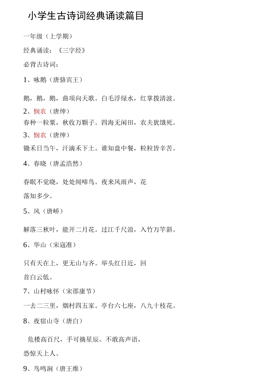 小学生古诗词经典诵读篇目_第1页
