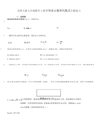 北师大版七年级数学上册字母表示数和代数式专题复习(含答案)