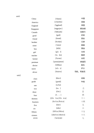 人教精通版四年级上下英语单词带音标