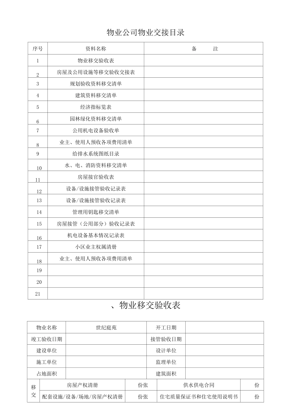 物业交接表格全_第1页