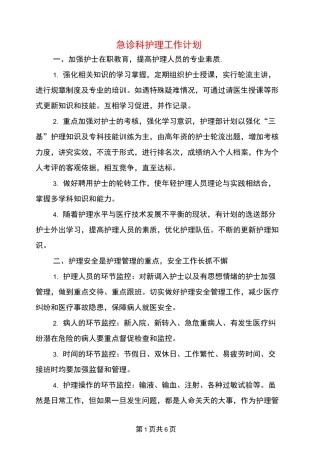 急诊科护理工作计划