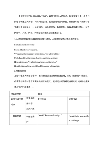 高中英语直接引语转换成间接引语的规则