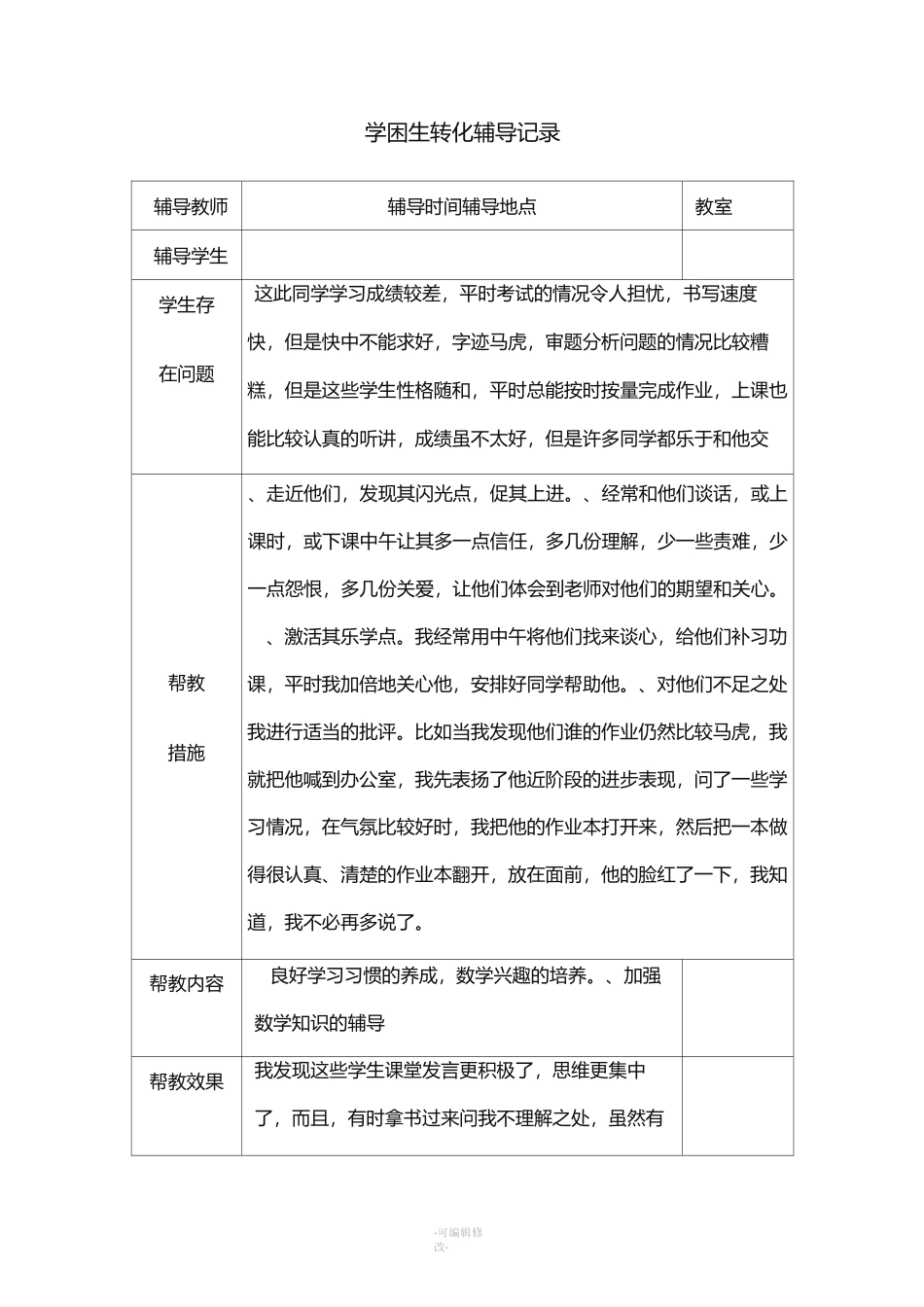 学困生转化辅导记录_第1页