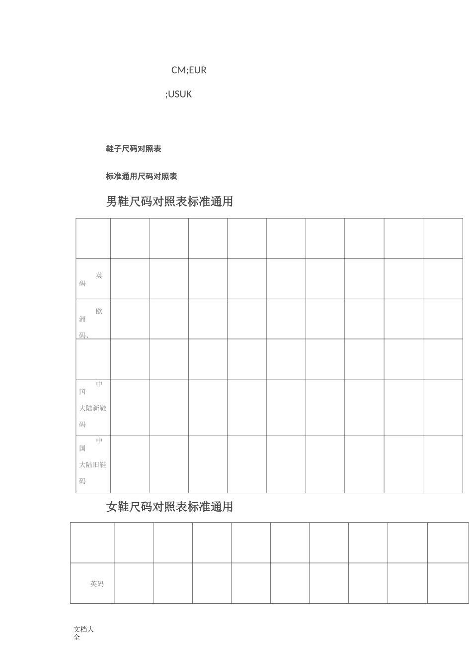 国际鞋尺码对照表_第1页