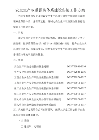 企业安全生产双重预防体系建设实施工作方案