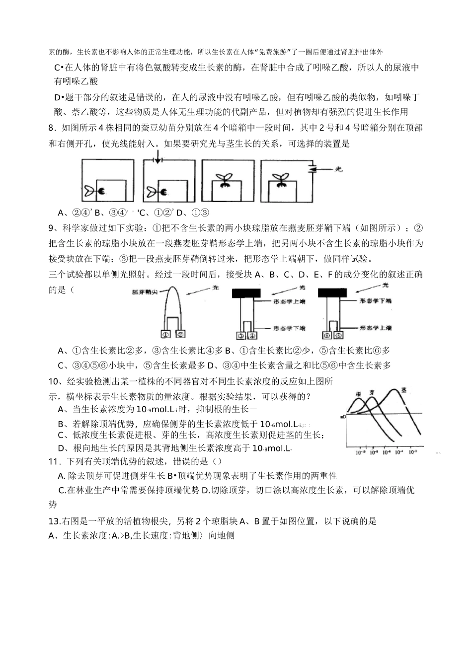 植物的激素调节练习题及答案_第2页