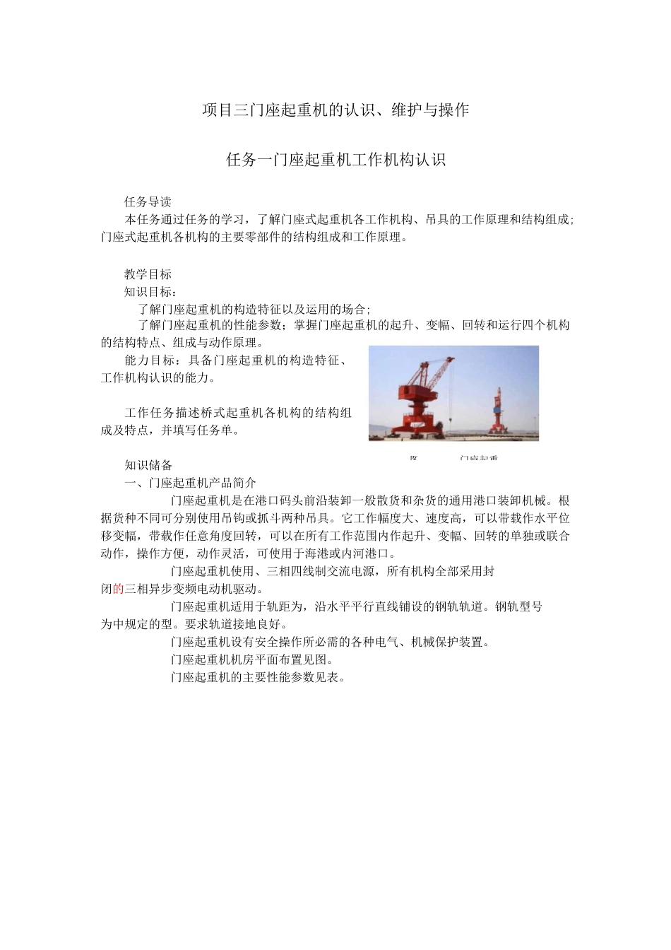 港口机械操作门座起重机的工作结构认识_第1页