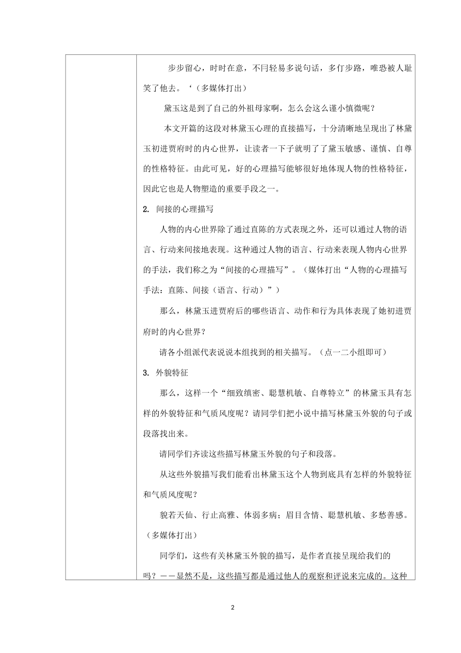 高中小说单元学习目标与活动设计及检验提示单_第2页