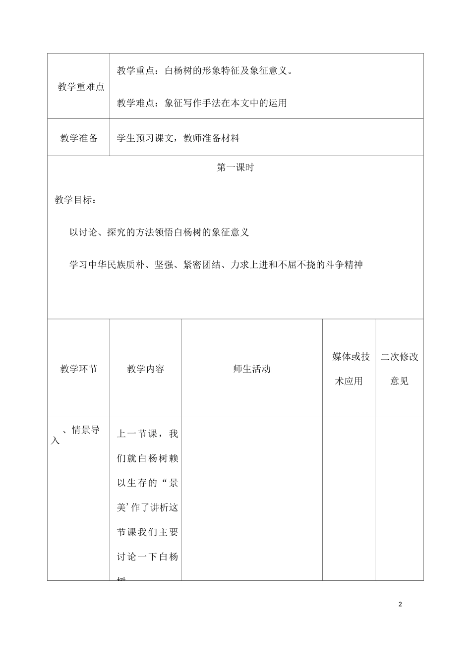 语文八年级上册《白杨礼赞》省优质课获奖教案_第2页