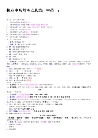执业中药师考点总结中药一