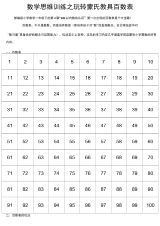 数学思维训练之玩转蒙氏教具百数表