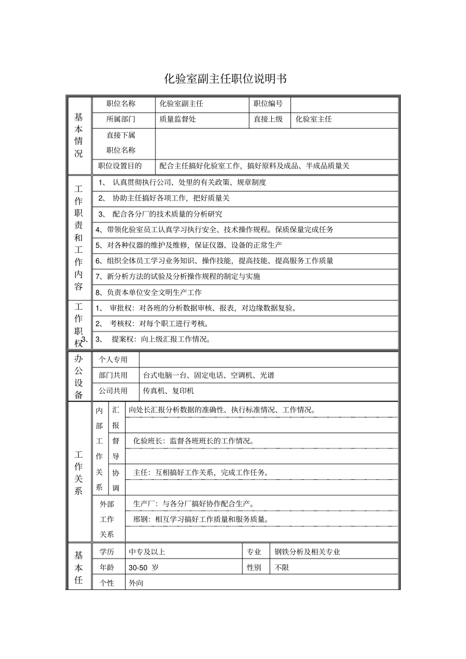 化验室副主任职位说明书_第1页