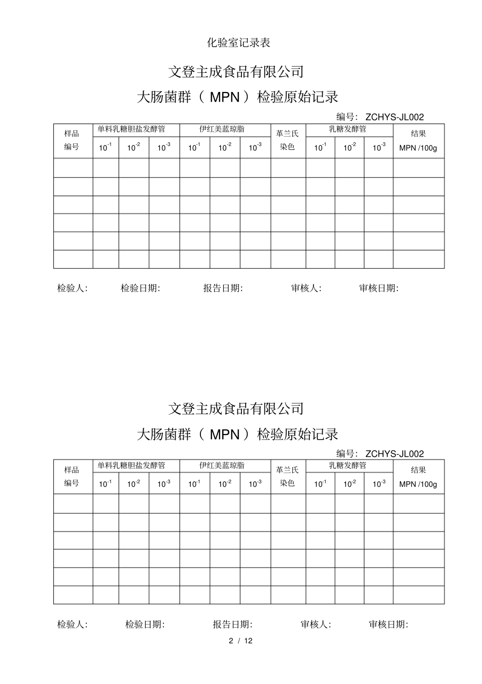 化验室记录表_第2页