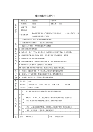 化验班长职位说明书