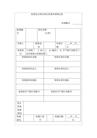 医保定点单位项目变更申请登记表