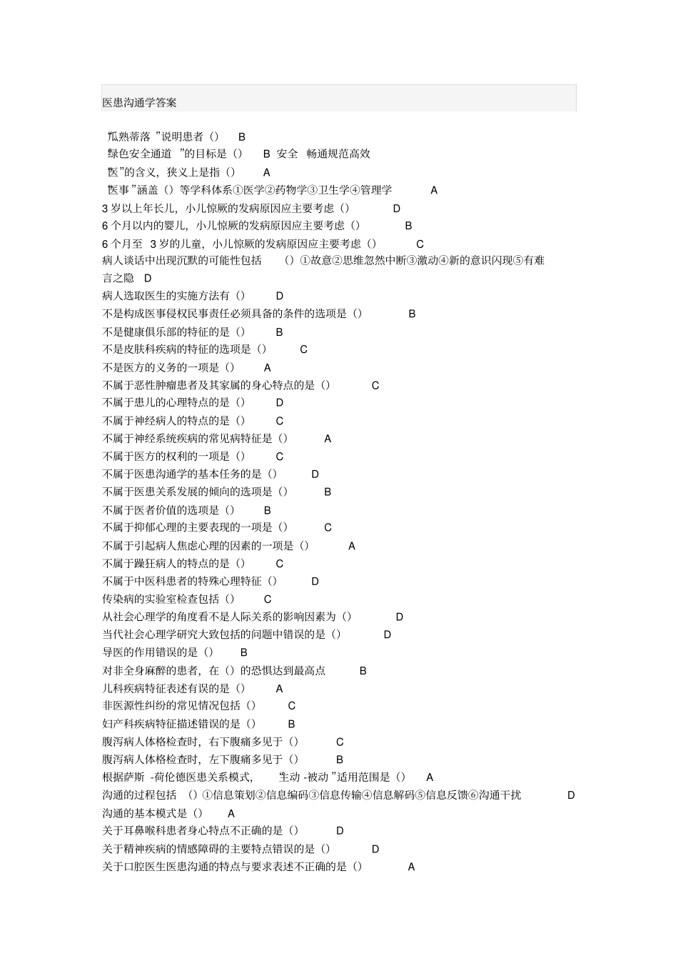 医患沟通学山东继续教育项目医患沟通学答案_第1页