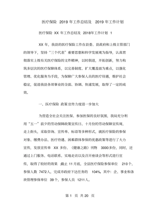 医疗保险2018年工作总结及2019年工作计划