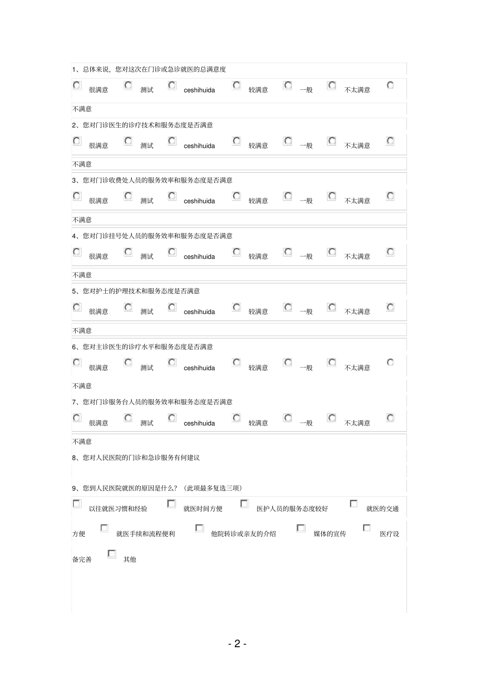 医疗卫生系统患者满意度调查问卷_第2页