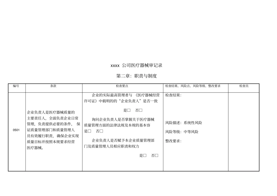 医疗器械内审记录表格模板_第2页