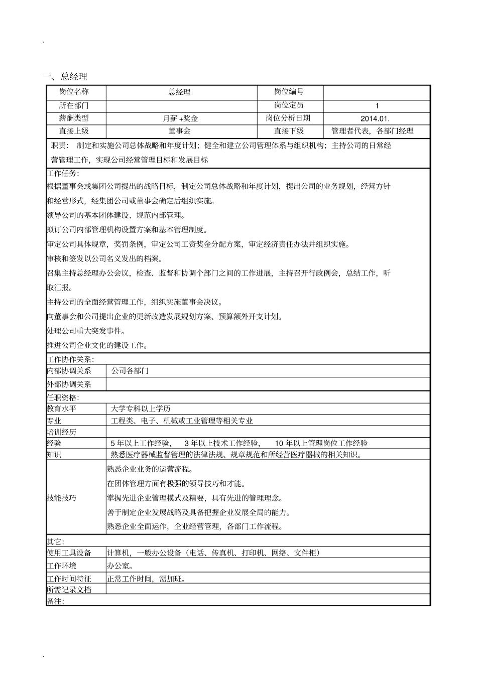 医疗器械生产企业岗位职责_第3页