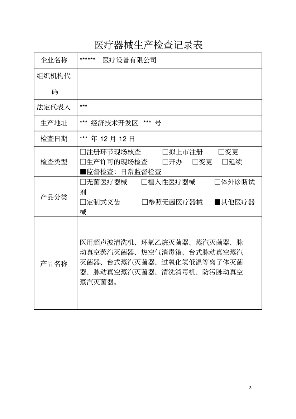 医疗器械生产质量管理规范现场检查表汇总_第3页