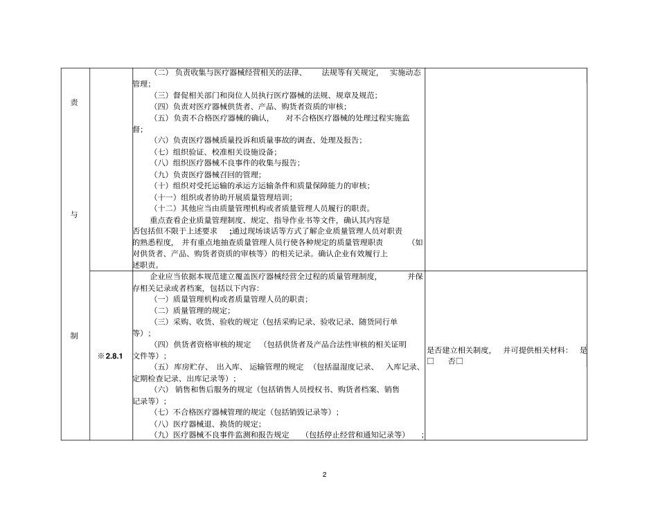 医疗器械经营质量管理规范自查表_第2页
