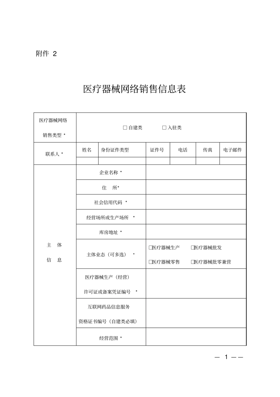 医疗器械网络销售信息表_第1页