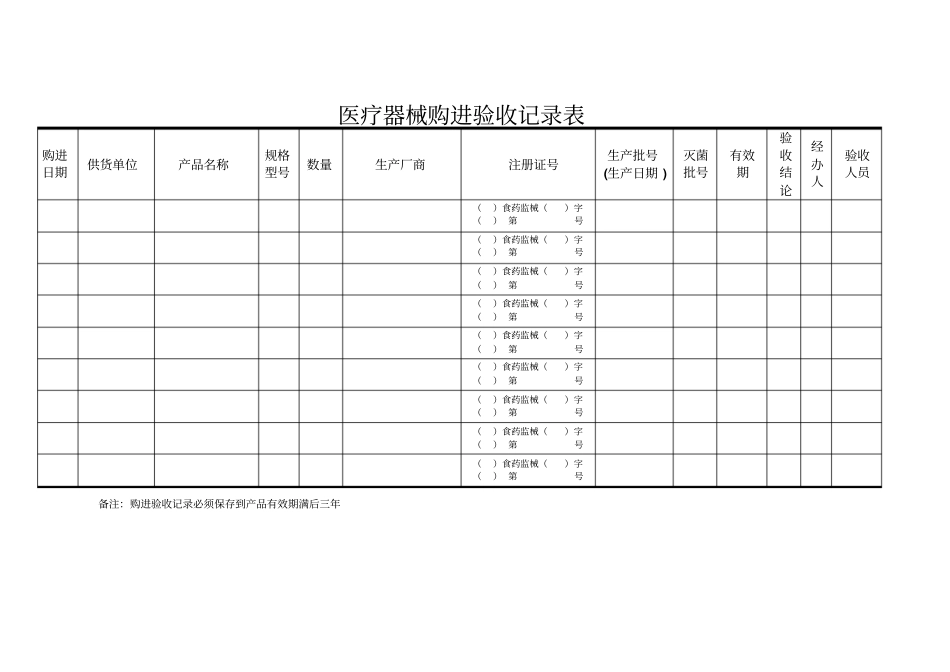 医疗器械购进、养护、培训记录表_第1页