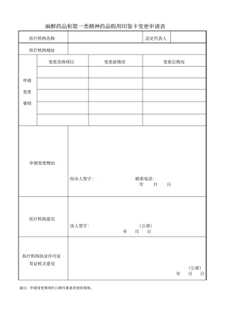 医疗机构印鉴卡变更申请表