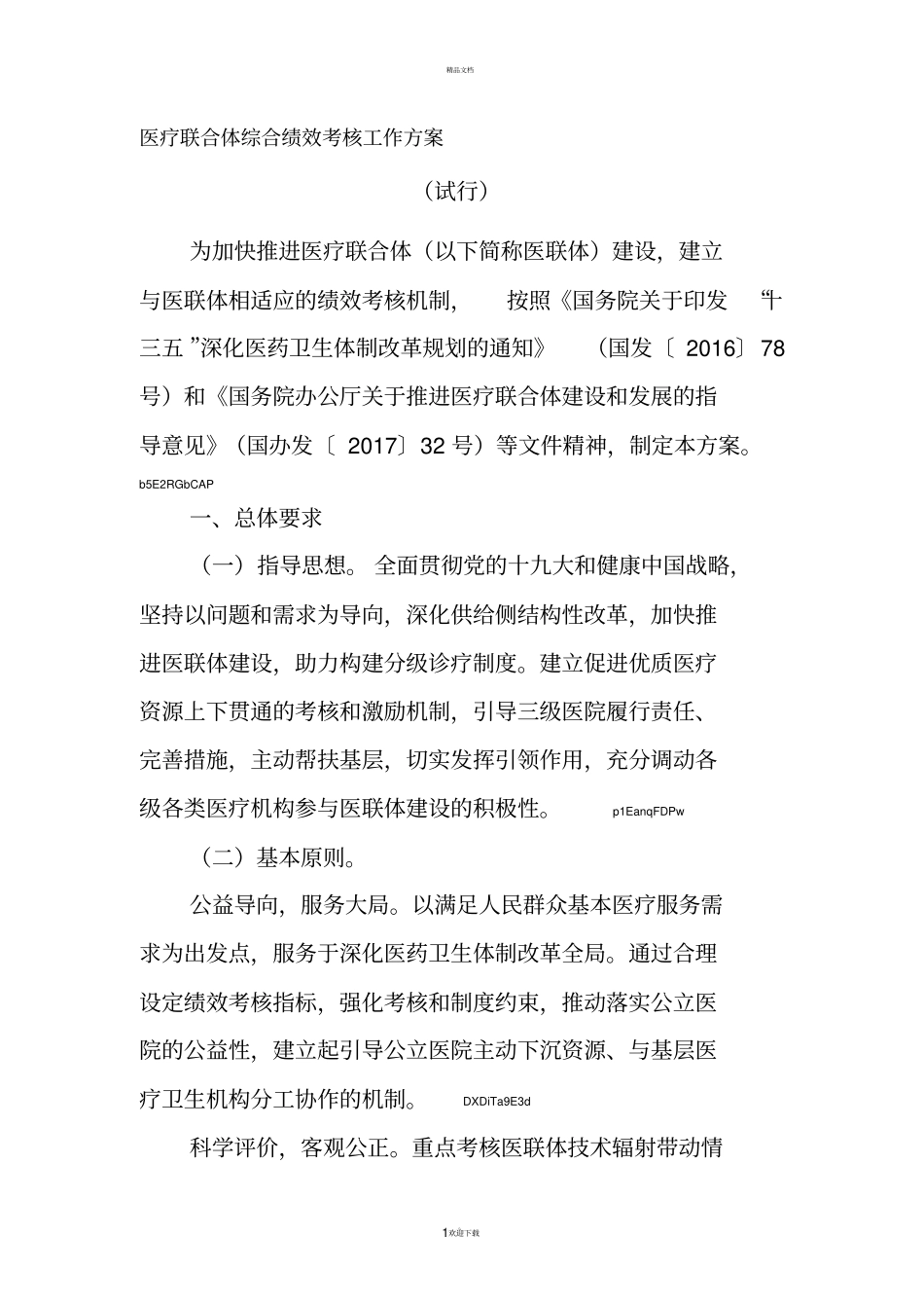 医疗联合体综合绩效考核工作方案_第1页