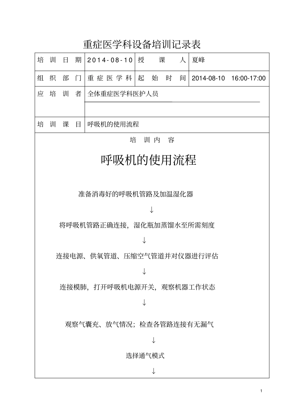 医疗设备培训记录复习_第1页