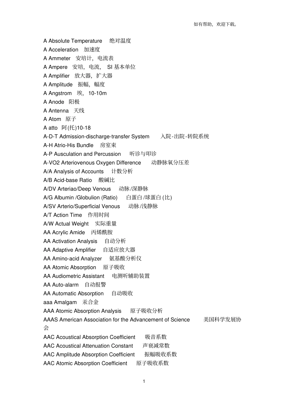 医疗设备缩写对照_第1页