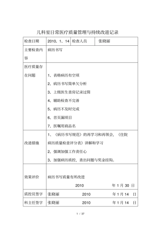 医疗质量持续改进记录本XXXX